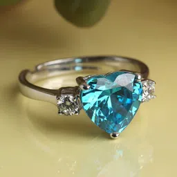 clara Sky Blue Heart Adjustable Ring Sterling Silver Cubic Zirconia Rhodium Plated Ring-picture-14