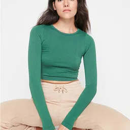 Trendyol Women Green Solid Crop Top image 5