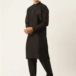 SOJANYA Men Black & Sea Green Solid Kurta with Churidar & Nehru Jacket image 5