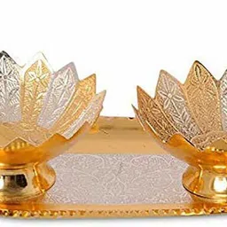 g k exclusive Copper Decorative Bowl Metal Floral Bowl with Spoon and Tray Set, 3 Pieces ( 5inch) image 4