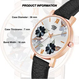 SWADESI STUFF Women Black Printed Dial & Black Leather Straps Analogue Watch FLOWER BLACK image 5