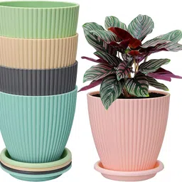 decorway Flower Pots with tray for Home & Decoration Planters,Terrace,Garden Plant Container Set image 1