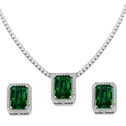 Jewels Galaxy Silver-Plated Crystal Studded Rectangle Shaped Necklace With Earrings image 5