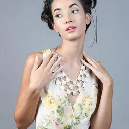 ODETTE Silver-Plated Beaded Layered Floral Detail Necklace-image-3