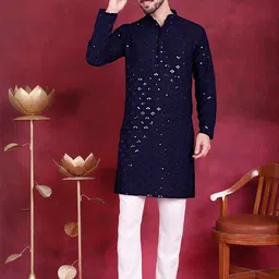 Jompers Geometric Embroidered Chikankari Mandarin Collar Cotton Sequinned Kurta image 3