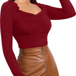 london belly Casual Regular Sleeves Solid Women Maroon Top image 3