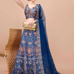 SAPTRANGI Printed Ready to Wear Lehenga & Blouse With Dupatta image 4