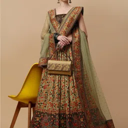 SAPTRANGI Printed Kalamkari Ready to Wear Lehenga & Blouse With Dupatta image 5
