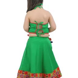 ahhaaaa Girls Green & Red Embroidered Ready to Wear Lehenga & Blouse With Dupatta image 3