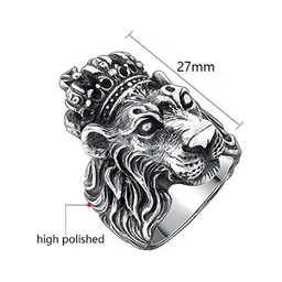 MEENAZ Men Silver-Plated Lion Oxidised Finger Ring image 2