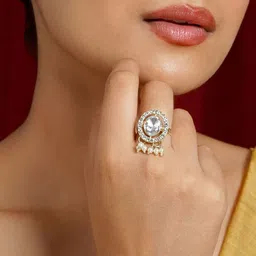 TEEJH Jhilmil Gold-Plated Stone-Studded Adjustable Finger Ring image 5