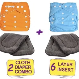 All New Solid Multicolour Reusable Washable Daily Use Cloth Button Diaper Nappy With Black Insert For Infants Baby New Born To 2 Year (2 Diaper +2 Insert)-image-95