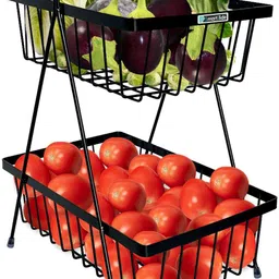 smart slide Premium 2 Tier Fruit Basket, Fruit Vegetable Bowl for Kitchen Countertop Steel Fruit & Vegetable Basket image 3