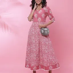 biba Women Floral Print Round-Neck Fit & Flare Kurta Dress image 5