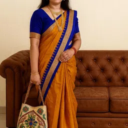 sijileen Temple Border, Woven Sambalpuri Art Silk Saree image 1