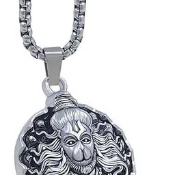 teeragaj Hanuman Idol Pendant with Chain Silver Silver image 2