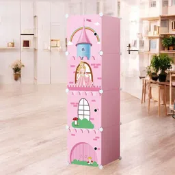 opal 4 Door 4 Shelf Plastic Metal Collapsible Wardrobe, Clothes, Shoes,etc. Organiser PP Collapsible Wardrobe image 1