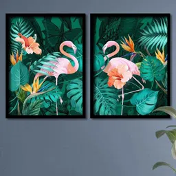 art street Green Canvas Framed Wildlife Art Panels Set of 2 image 1