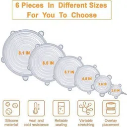 kunj and keyur Silicone Stretch Lids and Covers Set, 2.6 inch, 3.8 inch, 4.5 inch, 5.7 inch, 6.5 inch, 8.3 inch Lid Set (Silicone) 8 inch Lid Set, Pack of 6 image 2