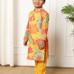 Readiprint Fashions Boys Floral Printed Regular Pure Cotton Kurta with Pyjamas image 3