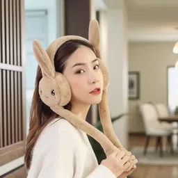 ablue clipper Rabbit Design Soft Foldable Ear Moving Winter Earmuff for Girls & Kids Ear Muff image 3