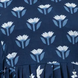 gunini Women Fit and Flare Blue, White Midi/Calf Length Dress image 4