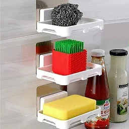 Pack Of 3 Pcs Wall Mounted No Drill soap Dish Holder ABS Plastic Wall Hanging Soap Storage Rack for Multipurpose Home Kitchen Bathroom Accessories Soap Case for Bathroom Soap Dish/Soap Case/Soap Stand with Self Adhesive Magic Sticker (3 Soap Dish,WhiteColour)-image-2