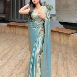 avanshee Solid/Plain Bollywood Tissue, Pure Silk Saree image 3