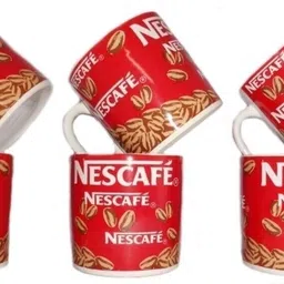 maalaxmi store Pack of 6 Ceramic RED new coffee beans design ceramic tea cup image 4