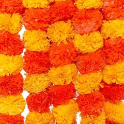 ryme Artificial Marigold Fluffy Flowers Hanging Garlands, Approx 4.5 Ft -Pack of 5 Strings for Parties, Theme Decorations, Home Decoration, Festival, Office Decoration (Yellow and Orange) Yellow, Orange Marigold Artificial Flower-picture-18