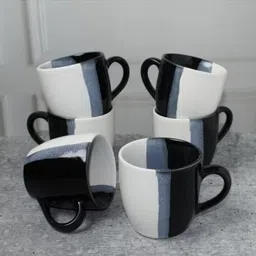 maalaxmi store Pack of 6 Ceramic BLACK U tone SHAPE TEA CUP image 2