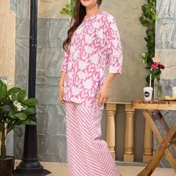 NIGHT FLOSS Printed Round Neck Three-Quarter Sleeves Pure Cotton Top With Palazzo image 3