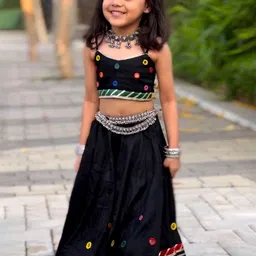 BAESD Girls Ethnic Motifs Embroidered Mirror Work Ready to Wear Lehenga & Blouse image 4