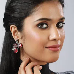 Sangria Silver Plated Stone Studded Peacock Shaped Drop Earrings-picture-13