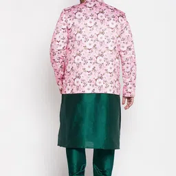 VASTRAMAY Men Green Floral Kurta with Churidar image 3