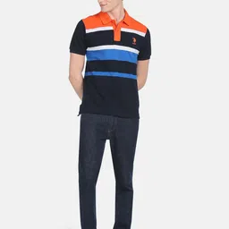 U.S. Polo Assn. Men Striped Polo Collar Slim Fit Pure Cotton T-shirt image 5