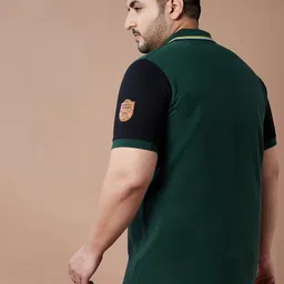 bigbanana Men Plus Size Green & Black Colourblocked Polo Collar Pure Cotton T-shirt image 2