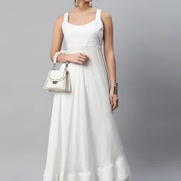 SHADES OF FAASHION Floral Chikankari Ethnic A-Line Maxi Dress image 3