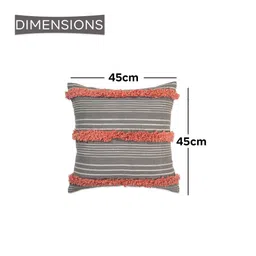 Ode & Cleo Grey & Orange Colored Embroidered Pure Cotton Square Cushion Cover image 4