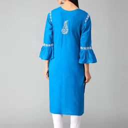 Seva Chikan Ethnic Motifs Printed Thread Work Cotton Lucknowi Chikankari Kurta image 5