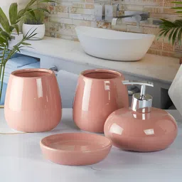 Kookee Pink 4 Pieces Abstract Ceramic Glossy Bath Accessories Set image 4