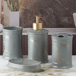 Kookee Grey 4 pieces Abstract Ceramic Bath Accessories Set image 4