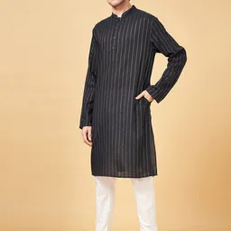 indus route by Pantaloons Men Striped Flared Sleeves Thread Work Dobby Kurta image 5