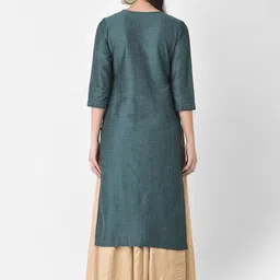Span Sequins Yoke Design Silk Straight Kurta image 5