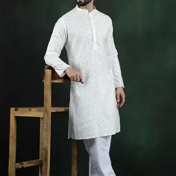 SOJANYA LUXE Woven Design embroidery Mandarin Collar Thread Work Cotton Silk Kurta image 5