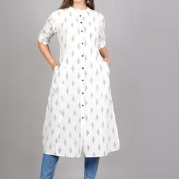 SkyaSia Ethnic Motifs Printed Mandarin Collar Roll-Up Sleeves A-Line Kurta image 5