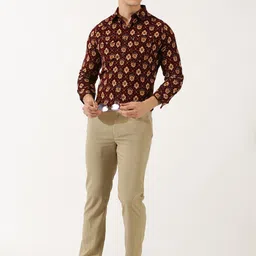 Thomas Scott Classic Slim Fit Ethnic Motifs Printed Pure Cotton Corduroy Semiformal Shirt image 3
