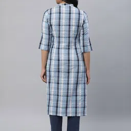 AURELIA Checked Band Collar Pure Cotton Straight Kurta With Trouser image 5