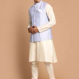 VASTRAMAY Men Beige Solid  Festive A-Line Kurta Sets image 5