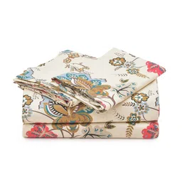 RRC Cream-Coloured & Red Floral Cotton 154 TC King Bedsheet with 2 Pillow Covers image 3